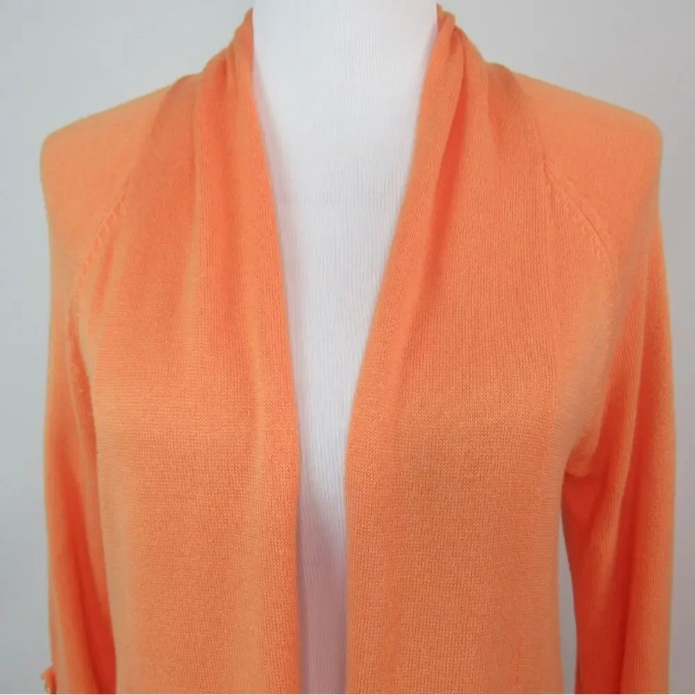 CHICO’S Orange Cotton Blend Open Front Lightweight Casual Cardigan Size Small
